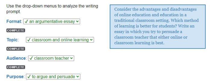 Use the drop down menus to analyze the writing prompt